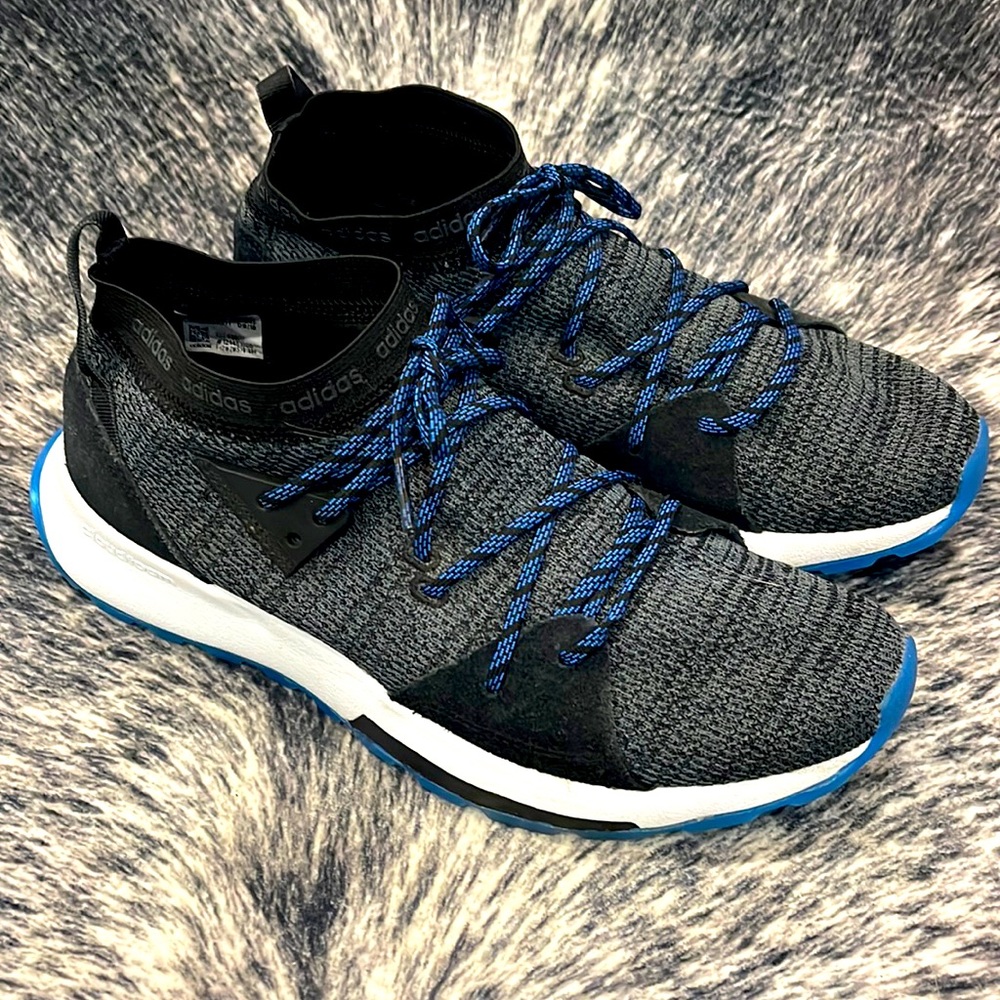 Adidas Quesa Cloudfoam shoes, Black and blue with elastic ankles.